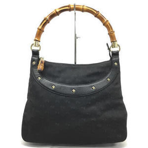 Gucci Bamboo Studded Shoulder Bag GG Black